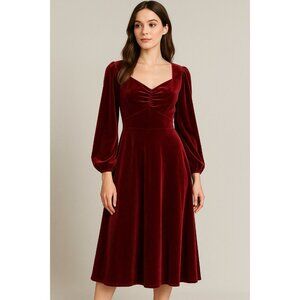 Vintage Gothic Burgundy Velvet Dress Witchy Ruched Bodice Renaissance Size Small